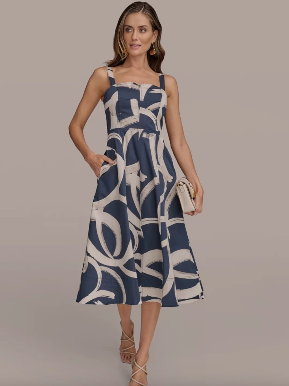 Donna Karan New York A-Line Printed Mdi Dress Size 4